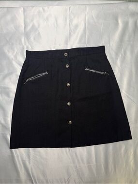 Expressions Black Button-Front Mini Skirt with Zip Pockets